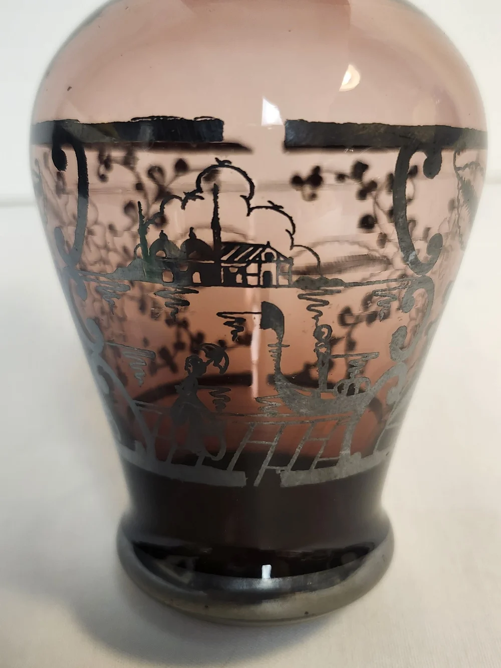 Vintaged amethyst vase With Silver Overlay Flower Pattern
